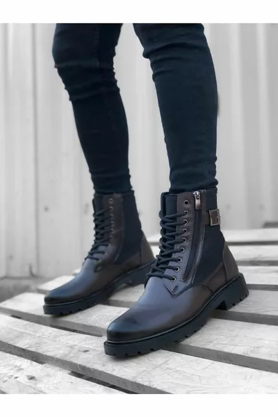  شارع الدانتيل المتابعة سستة مشبك عالية سميكة وحيد نصف الكاحل الرجال الأحذية البريدية البني