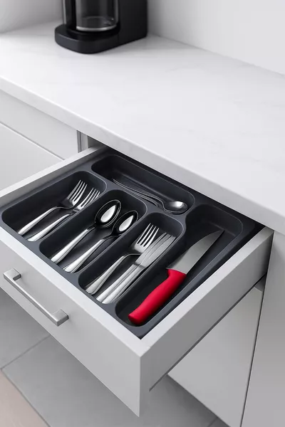 Разтегателен органайзер за прибори за чекмедже, димно регулиращ се организатор, (,,5см)