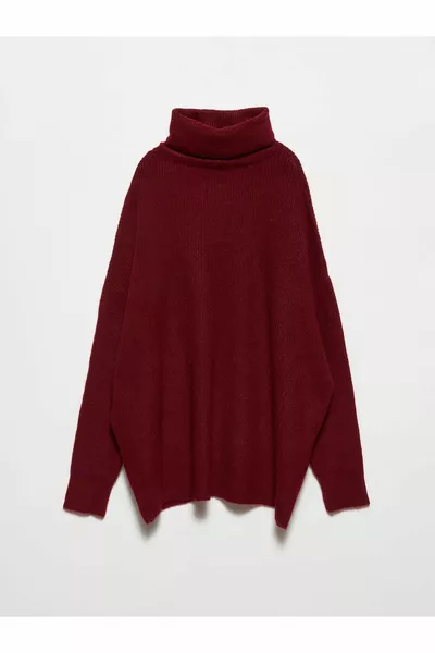  الياقة المدورة سترة واسعة بورجوندي