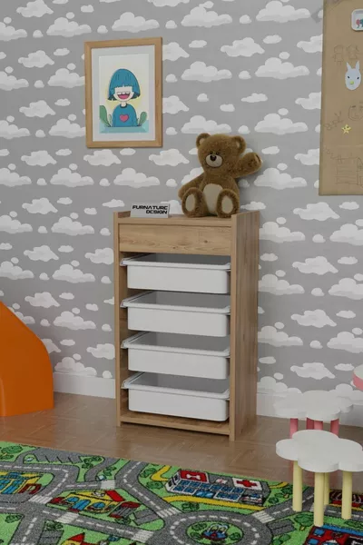 4-Basket Toy Cabinet Multipurpose Kitchen Cabinet Vegetable Rack Atlantic Pine - White