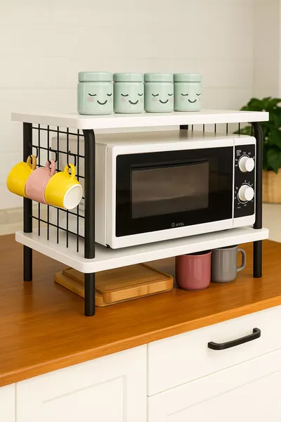 Microwave Rack Countertop Shelf Peaceful Kitchen Rack Spice Rack 2-Tier Organizer with Hook Gift