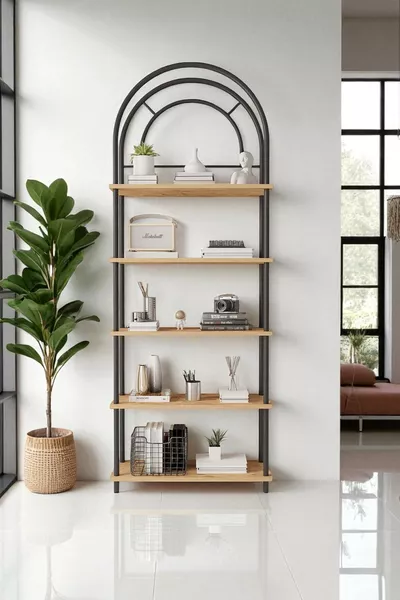 خزانة كتب شجرة الصنوبر الأطلسية بوهيمية | متعددة الاستخدامات، بخمس أرفف، خزانة زخرفية