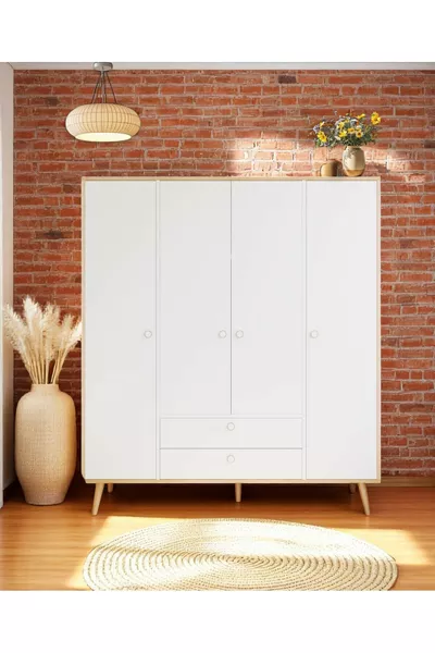 Tema 4 Armadio con Cassetti e Ante – Guardaroba | Design Scandinavo, Marrone cm