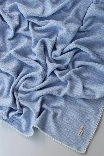 Детский плед с вязаным узором, органический хлопок, мягкий голубой,  см