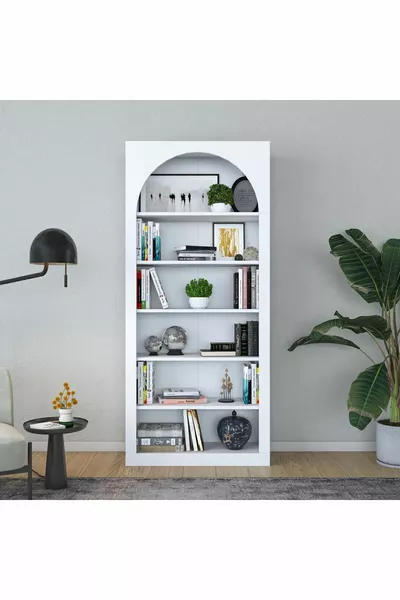 Rani Bibliothèque 6 étagères Bureau Bibliothèque Murale Moderne Blanche