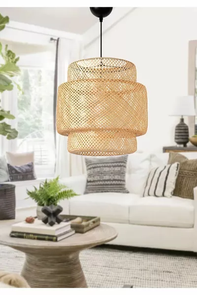 Lampada a sospensione boho in bambù intrecciato Exclusive Evora