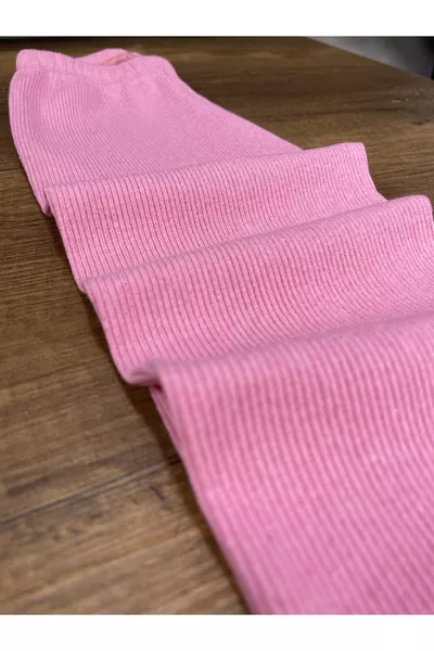 Розовые детские леггинсы из эластичной ткани в рубчик