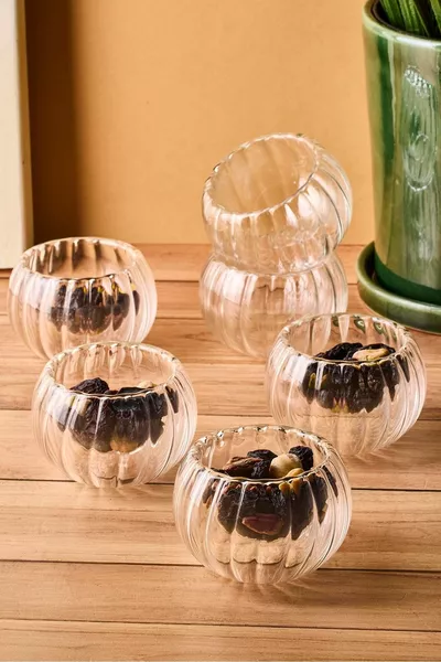 Bowy Line 6'lı Çift Cidarlı Cam Sosluk 6 Adet Çizgili