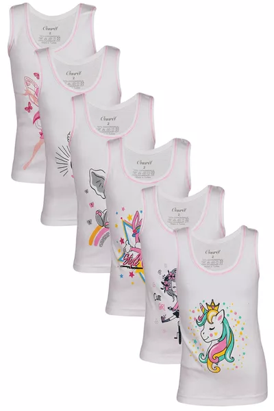 6-Pack Girls' Tank Tops with Wide Straps and Printed Design