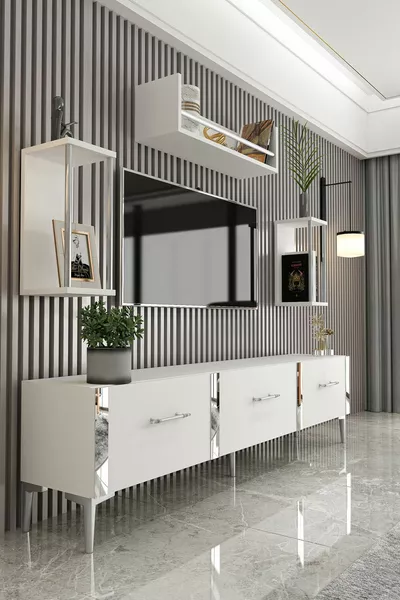 Laura TV Unit White Silver