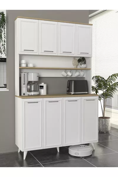 Placard de cuisine Potter à 4 portes Coin café Armoire polyvalente Blanche - Rota Cm