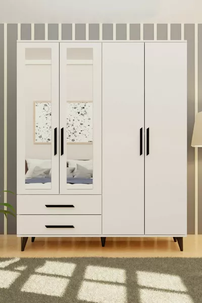 Armadio con specchio su piedistallo GM-B Novado con maniglie nere