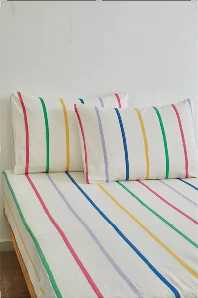 Летен чаршаф с ластик и калъфка от памук - Еднолицев - Двулицев - Голям размер