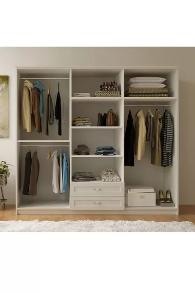Kardelen Country Wardrobe with 6 Doors and 2 Drawers