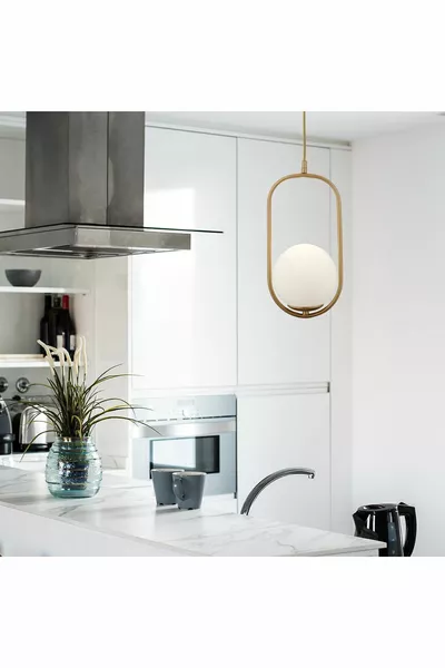 Лорин Едноцветен Износен Пендел с Бял Стъклен Абажур Модерен Пендел за Кухня и Хол