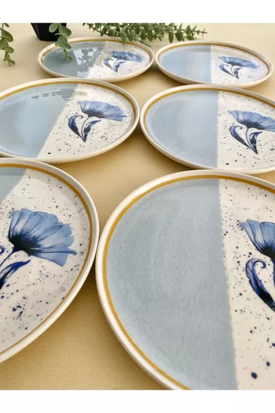 Blue poppy 6-piece serving/dessert plate set