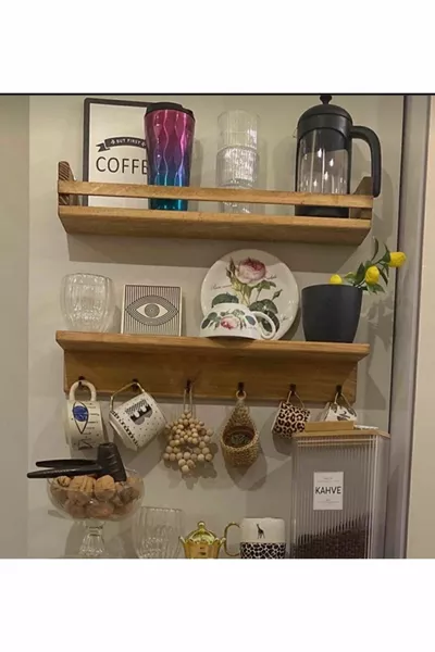 Cm Wooden Spice Rack Coffee Corner Hanger Shelf