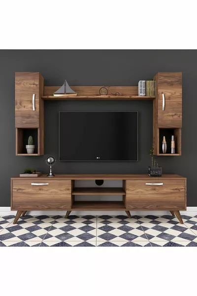 Rani Shelved TV Unit TV Stand Wall-Mounted Shelved Modern Freestanding  Cm Miniature Walnut