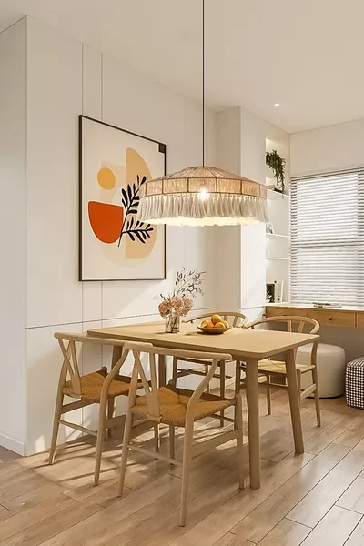 ثريا من الخيزران والماكرامي بطراز بوهيمي رستيك مخروطية مع شرابات