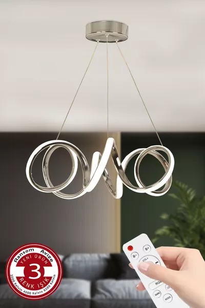 ثريا LED بكروم بثلاث ألوان مع جهاز تحكم وتعتيم