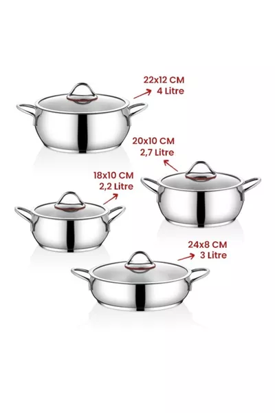 Set di Pentole in Acciaio Elit Prime Silver 8 Pezzi