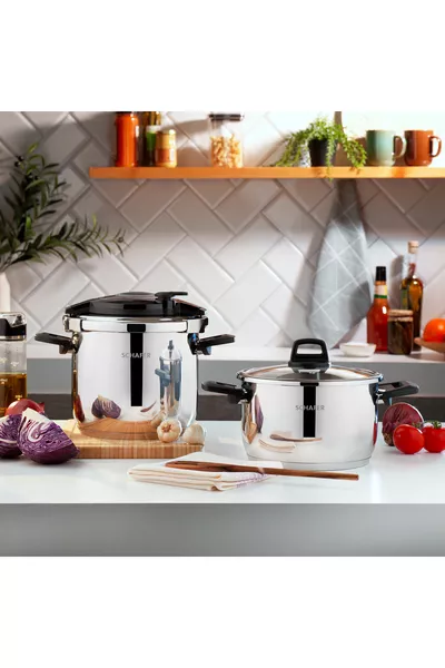 طقم أواني الطهي بالضغط كوكّي ٤+٦.٥ لتر - أسود/رمادي