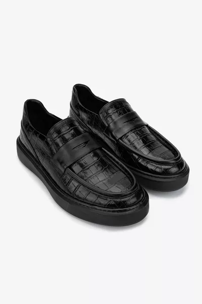 Mocassins Croco noirs en cuir véritable pour hommes