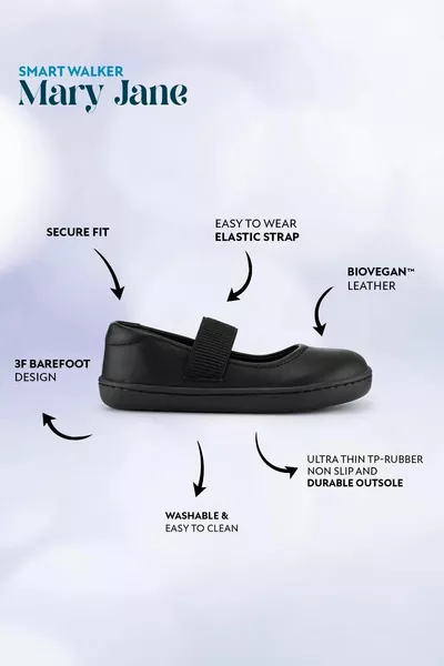 Smart Walker Mary Jane Cool Zwart Barefoot Meisje Ballerina's