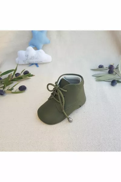 Bee Olive Green Boots Genuine Leather Shoes (First Step Shoes)