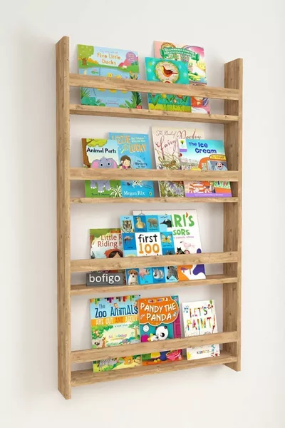 4-Shelf  x  cm Montessori Bookshelf Educational Children's Bookshelf Pine