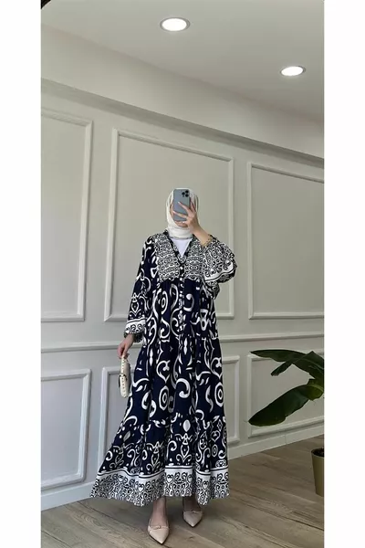 الأزرق الداكن قسط النسيج منقوشة فسكوزي اللباس