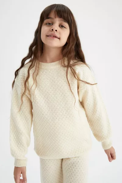 Girls' Regular Fit Crew Neck Sweater