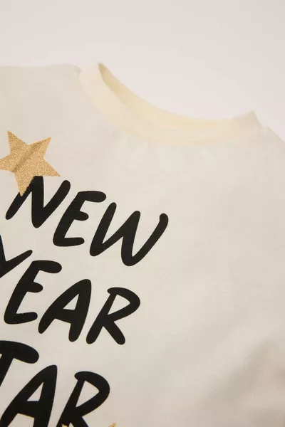 قميص طويل الأكمام للبنات حديثي الولادة بطبعة رأس السنة وياقة على شكل دراجة WN