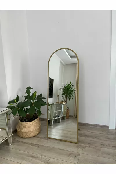  cm Oval Standing Full-Length Mirror with Gold Metal Frame