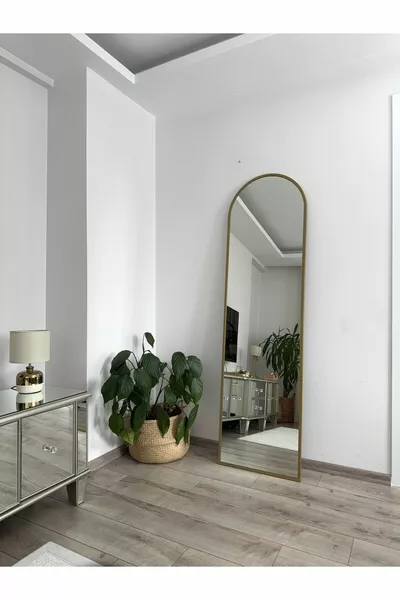  cm Oval Full-Length Mirror with Gold Metal Frame