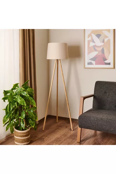 Lighting Ahşap Ayak Tripod Lambader - Natürel / Beyaz