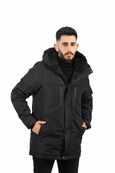 Cappotto invernale con cappuccio impermeabile e antivento in pile nero da uomo e cappotto e parka