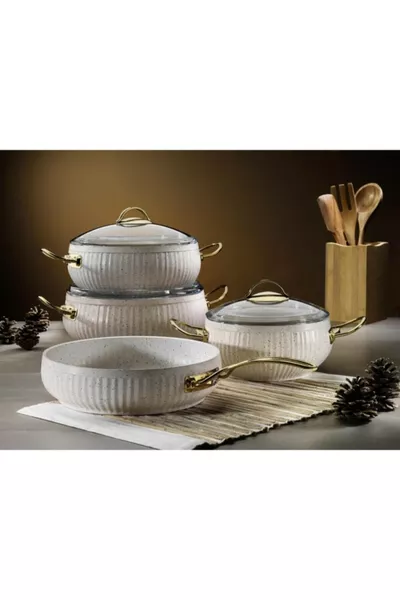 7-Piece Granite Pattern Casserole Pot Set White