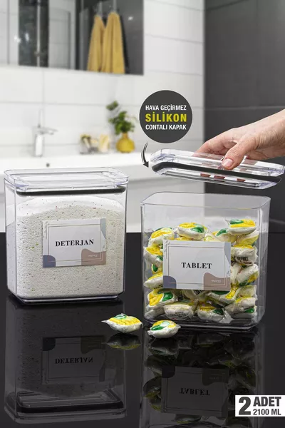 2 Stuks Wasmiddeltabletten Vacuüm Rechthoekige 2,1 L Bewaarcontainer