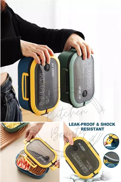 ml 2-stufige Lunchbox mit 6 Fächern, Aufbewahrungsbehälter mit Besteck, auslaufsicher