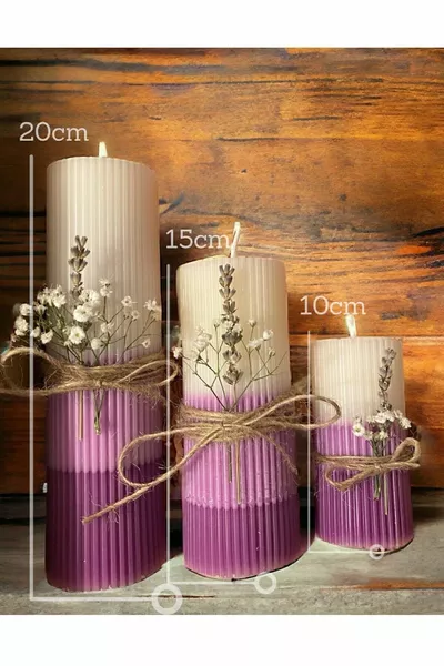 Set de 3 bougies décoratives parfumées à l'améthyste, vanille et lavande
