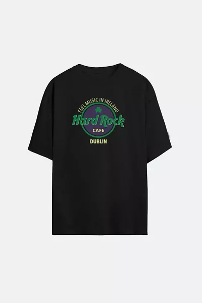 Unisex Black Oversized Green Hard Rock T-shirt