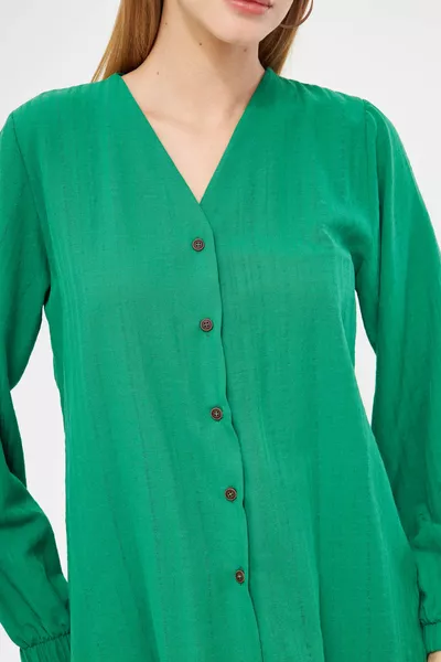 Women's Green Elastic Sleeve Crinkled Shirt 