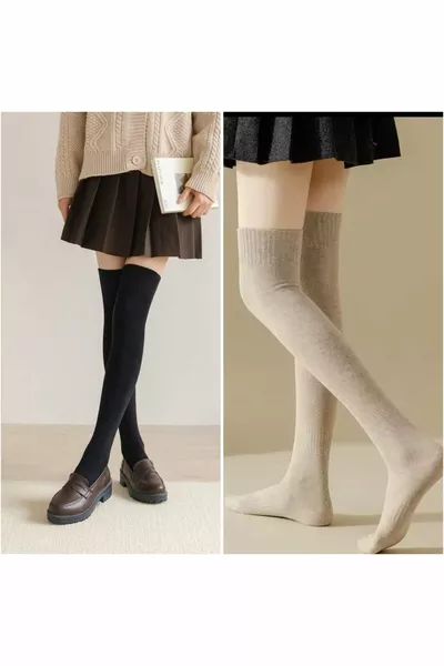STND 2 ' PAIR OF KNEE-HIGH WOOLEN WINTER KNIT WOMEN'S SOCKS Classic