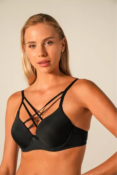 Дамски черен сутиен без подплънки с кръстосани презрамки