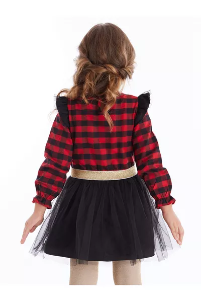 Unicorn Geruite Tule Kerstmeisjes Rode Jurk