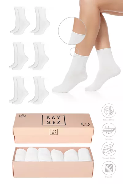 Chaussettes Premium Femme en Bambou, Blanches, Sans Élastique, Invisibles, Lot de 6 avec Boîte / Sans Marque / Non Serrantes