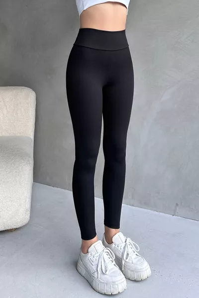 Kadın Siyah Toparlayacı Fitilli Tayt