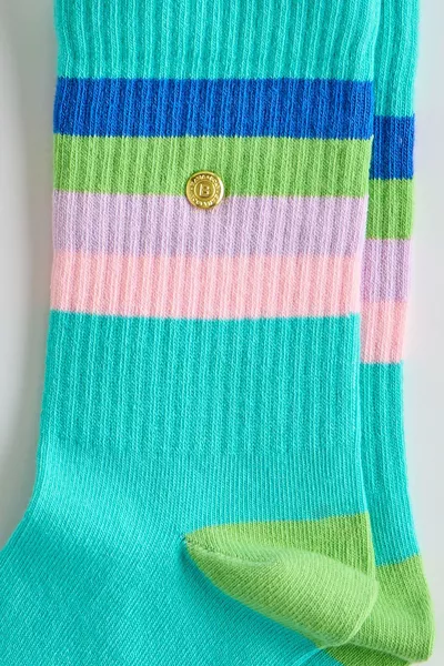 Chaussettes Socquettes Femme à Rayures Colorées Turquoise