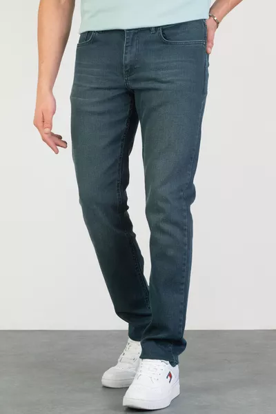 Men's Robert Olive Green Stonewashed Slim Fit Stretch Denim Jeans